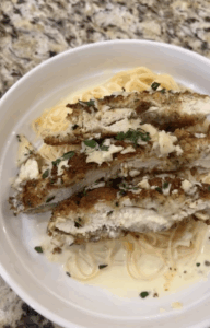 Gluten-Free Fried Chicken over Fettuccine Alfredo